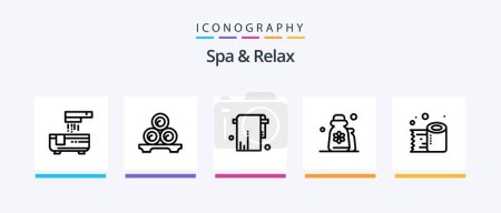 Téléchargez les illustrations : Spa And Relax Line 5 Icon Pack Including paper roll. candle in bowl. spa. candle. spa. Creative Icons Design - en licence libre de droit