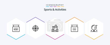 Téléchargez les illustrations : Sports and Activities 25 Line icon pack including athletics. sports. golf. game. end - en licence libre de droit