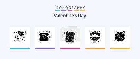 Téléchargez les illustrations : Valentines Day Glyphe 5 Icône Pack Date incluse. amour. mariage. fleurs. valentine. Icônes créatives Design - en licence libre de droit
