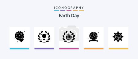 Ilustración de Día de la Tierra Glyph 5 Icon Pack Incluyendo la tierra. ecología. Hoja. Día de la Tierra. mundo. Diseño de iconos creativos - Imagen libre de derechos