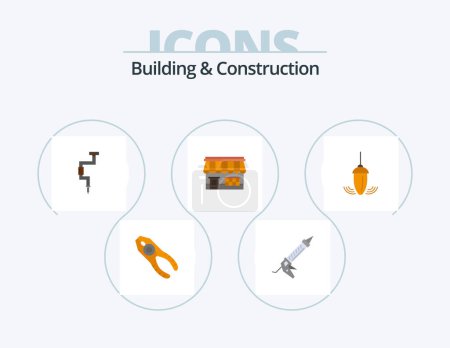 Illustration for Building And Construction Flat Icon Pack 5 Icon Design. market. shop. construction. well. tool - Royalty Free Image