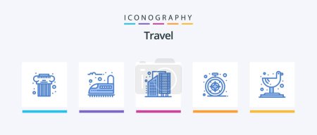 Illustration for Travel Blue 5 Icon Pack Including seagull. safari. buildings. compass. infrastructure. Creative Icons Design - Royalty Free Image