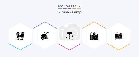 Illustration for Summer Camp 25 Glyph icon pack including . . power tools. camping. camera - Royalty Free Image