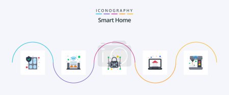 Ilustración de Smart Home Flat 5 Icon Pack Including smart. home. music system. dashboard. network protection - Imagen libre de derechos
