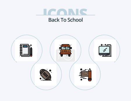 Téléchargez les illustrations : Back To School Line Filled Icon Pack 5 Icon Design. . calendar. education. education. school supplies - en licence libre de droit