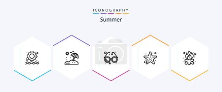 Illustration for Summer 25 Line icon pack including camp. beach. eye. starfish. sea - Royalty Free Image