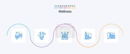 Illustration for Wellness Blue 5 Icon Pack Including sleep. pillow. candles. orange. fruit - Royalty Free Image