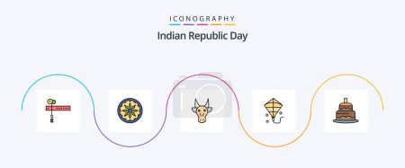 Illustration for Indian Republic Day Line Filled Flat 5 Icon Pack Including day. indian. animals. festival. kite - Royalty Free Image