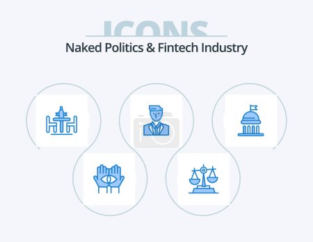 Ilustración de Naked Politics And Fintech Industry Blue Icon Pack 5 Icon Design. head. boss. law. meeting. debate - Imagen libre de derechos