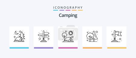 Téléchargez les illustrations : Camping Line 5 Icon Pack Including . food. flame. picnic. green. Creative Icons Design - en licence libre de droit