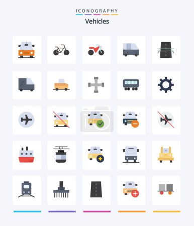 Téléchargez les illustrations : Creative Vehicles 25 Flat icon pack  Such As car. van. minibus. highway. creative - en licence libre de droit
