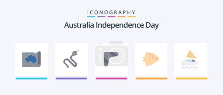 Illustration for Australia Independence Day Flat 5 Icon Pack Including coral. weapon. india. travel. boomerang. Creative Icons Design - Royalty Free Image