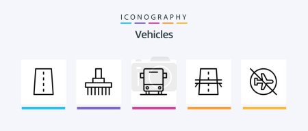Téléchargez les illustrations : Vehicles Line 5 Icon Pack Including path. infrastructure. railway. driveway. motorbike. Creative Icons Design - en licence libre de droit