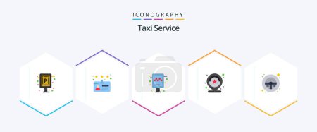 Illustration for Taxi Service 25 Flat icon pack including steering. stars. sign. review. number - Royalty Free Image