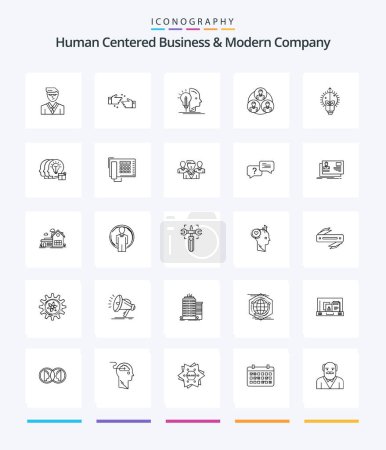 Téléchargez les illustrations : Creative Human Centered Business And Modern Company 25 OutLine icon pack  Such As idea. circle. user. clone. staff - en licence libre de droit