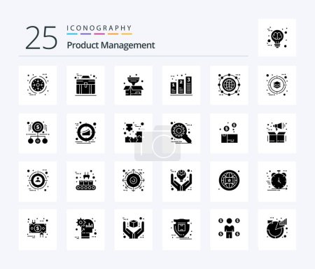 Ilustración de Product Management 25 Solid Glyph icon pack including globe. processing. box. graph. bar - Imagen libre de derechos