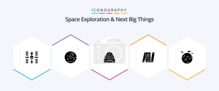 Téléchargez les illustrations : Space Exploration And Next Big Things 25 Glyph icon pack including intelligent. autonomous. planet. artificial. helmet - en licence libre de droit