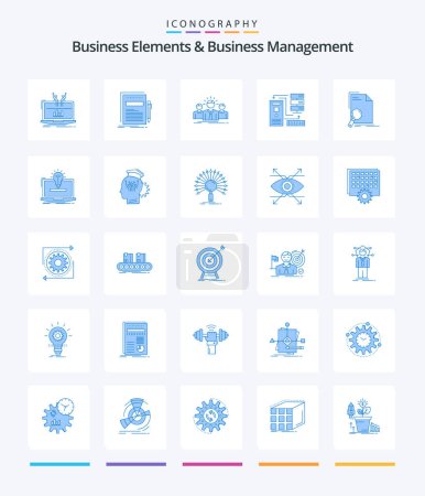 Téléchargez les illustrations : Creative Business Elements And Business Managment 25 Pack icône bleue telle que la base de données. combinaison. du papier. chef. employé - en licence libre de droit