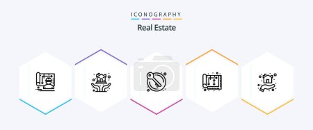 Illustration for Real Estate 25 Line icon pack including giving. house. door. home. architect - Royalty Free Image