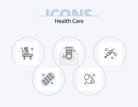 Ilustración de Health Care Line Icon Pack 5 Icon Design (en inglés). enfermedad. estetoscopio. diagnóstico. Médico. salud mundial - Imagen libre de derechos