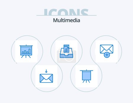 Illustration for Multimedia Blue Icon Pack 5 Icon Design. . . presentation. new. mail - Royalty Free Image