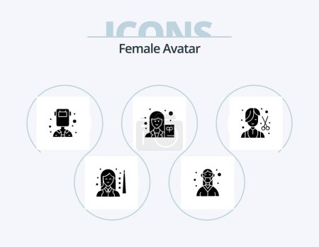 Téléchargez les illustrations : Female Avatar Glyph Icon Pack 5 Icon Design. writer. scientist. medical. female. profession - en licence libre de droit