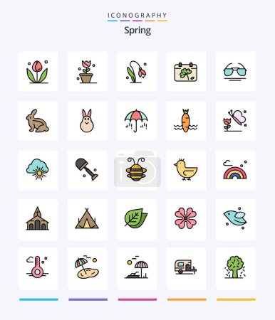 Téléchargez les illustrations : Creative Spring 25 Line FIlled icon pack  Such As rain. rabbit. galsses. easter bunny. bunny - en licence libre de droit