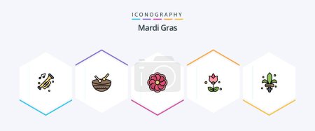 Illustration for Mardi Gras 25 FilledLine icon pack including weapon. game. parade. present. bouquet - Royalty Free Image