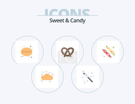 Téléchargez les illustrations : Sweet And Candy Flat Icon Pack 5 Icon Design. marshmallow. camping. dessert. pretzel. bread - en licence libre de droit