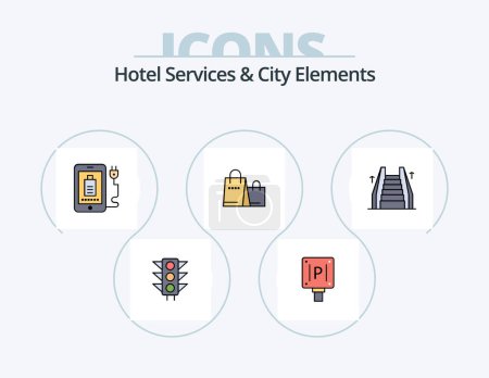 Illustration for Hotel Services And City Elements Line Filled Icon Pack 5 Icon Design. bellhop. road. hotel . light. trafic - Royalty Free Image