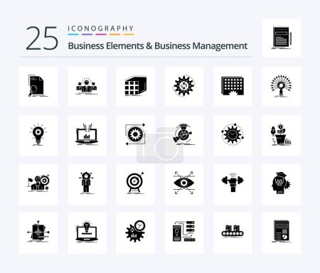 Ilustración de Business Elements And Business Managment 25 Solid Glyph icon pack including production. management. entrepreneur. matrix. cube - Imagen libre de derechos