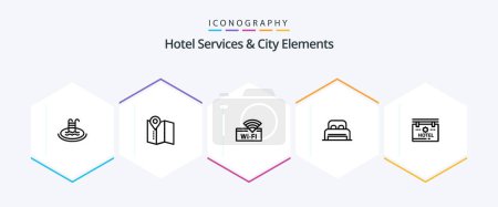 Illustration for Hotel Services And City Elements 25 Line icon pack including board. hotel . wifi. hotel. sleep - Royalty Free Image