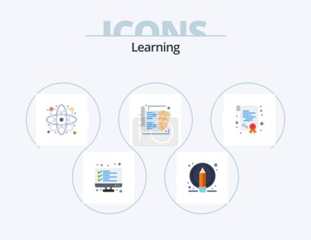 Ilustración de Learning Flat Icon Pack 5 Icon Design. certification. knowledge. pencil. brain. science - Imagen libre de derechos