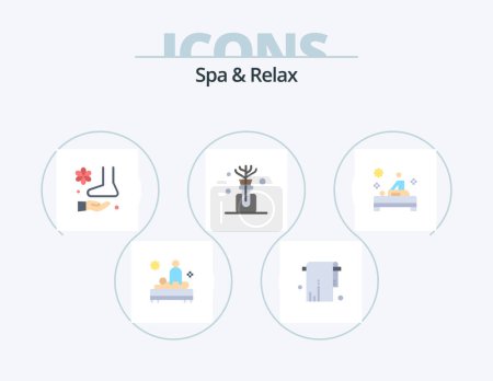 Téléchargez les illustrations : Spa Et Détendez-vous Icône plate Pack 5 Icône Design. massage. huile. serviette. arôme. spa - en licence libre de droit