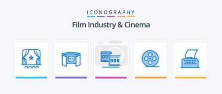 Illustration for Cenima Blue 5 Icon Pack Including cinema script. movie. hd. film reel. strip. Creative Icons Design - Royalty Free Image