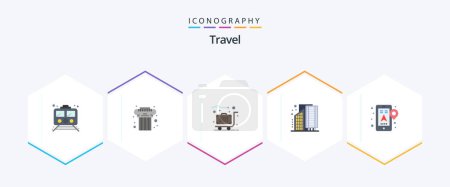 Ilustración de Viaje 25 Paquete de iconos plano incluyendo infraestructura. Ciudad. Griego. negocios. caso - Imagen libre de derechos
