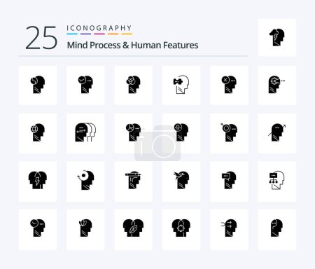 Ilustración de Proceso mental y características humanas 25 Paquete de iconos de glifo sólido, incluido el fracaso. Resolviendo. inteligencia humana. problema. lógica - Imagen libre de derechos