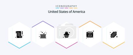 Illustration for Usa 25 Glyph icon pack including hotdog. day. cake. date. american - Royalty Free Image