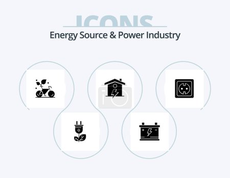 Ilustración de Energy Source And Power Industry Glyph Icon Pack 5 Icon Design. electrical. enrgy. cycle. house. environment - Imagen libre de derechos