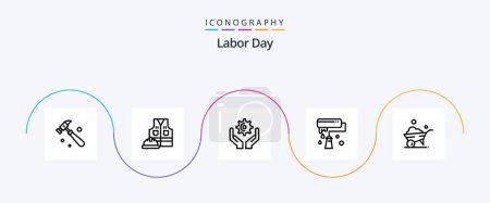 Illustration for Labor Day Line 5 Icon Pack Including paint . paint brush . labour. gear - Royalty Free Image