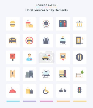 Illustration for Creative Hotel Services And City Elements 25 Flat icon pack  Such As building. hotel. browser. machine. down - Royalty Free Image