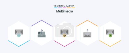 Illustration for Multimedia 25 Flat icon pack including . . sync. verification. mail - Royalty Free Image