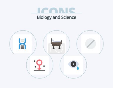 Téléchargez les illustrations : Biologie Flat Icon Pack 5 Icon Design. médecine. biologie. ADN. médical. lit - en licence libre de droit