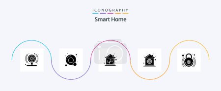 Téléchargez les illustrations : Smart Home Glyph 5 Icône Pack Y compris serrure. contrôle. vert. puce électronique. domotique - en licence libre de droit