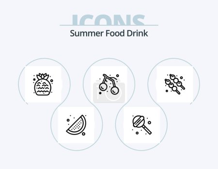 Téléchargez les illustrations : Ligne de boisson alimentaire d'été Icône Pack 5 Icône Design. . Gentil. la nourriture. la nourriture. produits alimentaires - en licence libre de droit