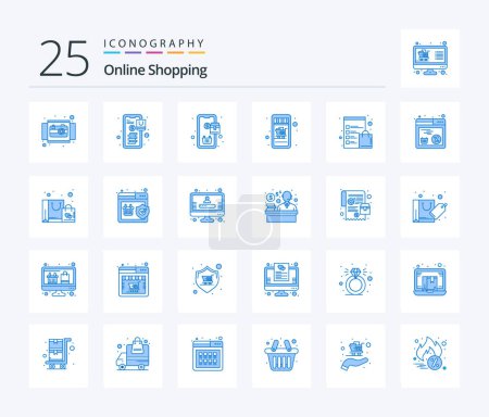 Ilustración de Compra en línea 25 Blue Color icon pack incluyendo portapapeles. Carro. De compras. tienda online. compras - Imagen libre de derechos