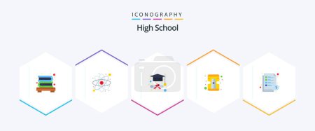 Illustration for High School 25 Flat icon pack including . study timetable. graduation. study time. tool - Royalty Free Image