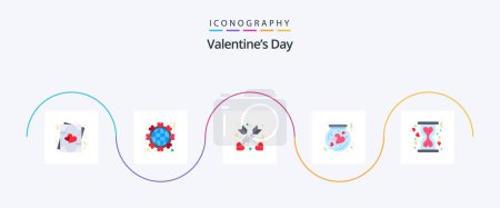 Illustration for Valentines Day Flat 5 Icon Pack Including charity. love. world. heart. bottle - Royalty Free Image