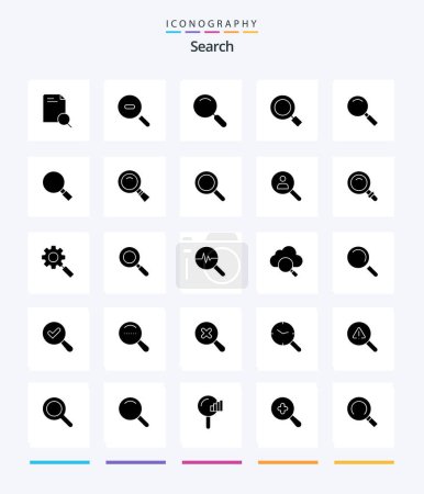 Téléchargez les illustrations : Creative Search 25 Glyphe Solide Noir icône pack Tels que le réseautage. Parcourir. Loupe. fouille. Regarde. - en licence libre de droit
