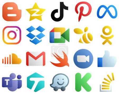 Illustration for 20 Gradient Icons for Top Social Media Platforms such as google meet. china. meta and facebook icons. Minimalist and professional - Royalty Free Image